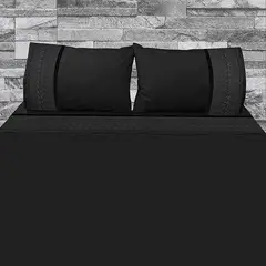 VICTORIANAS - Juego De Sabanas Full Dark Broderie Negro 300 Hilos