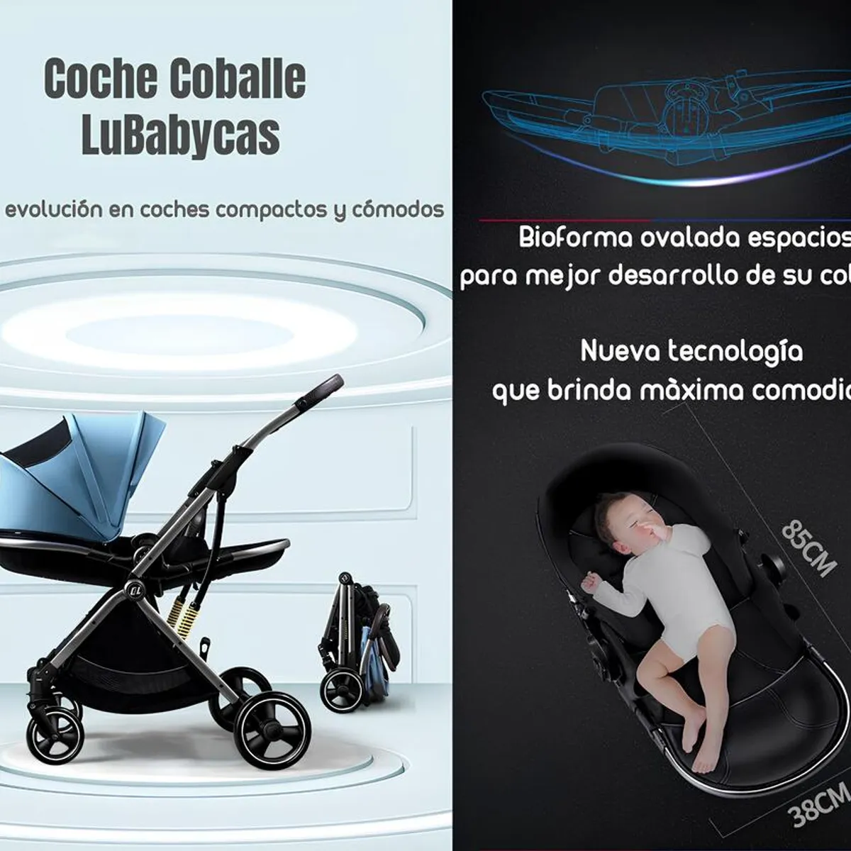 LUBABYCAS - Coche bebé de paseo Modo Apego Y Panorámico Gris Lubabycas