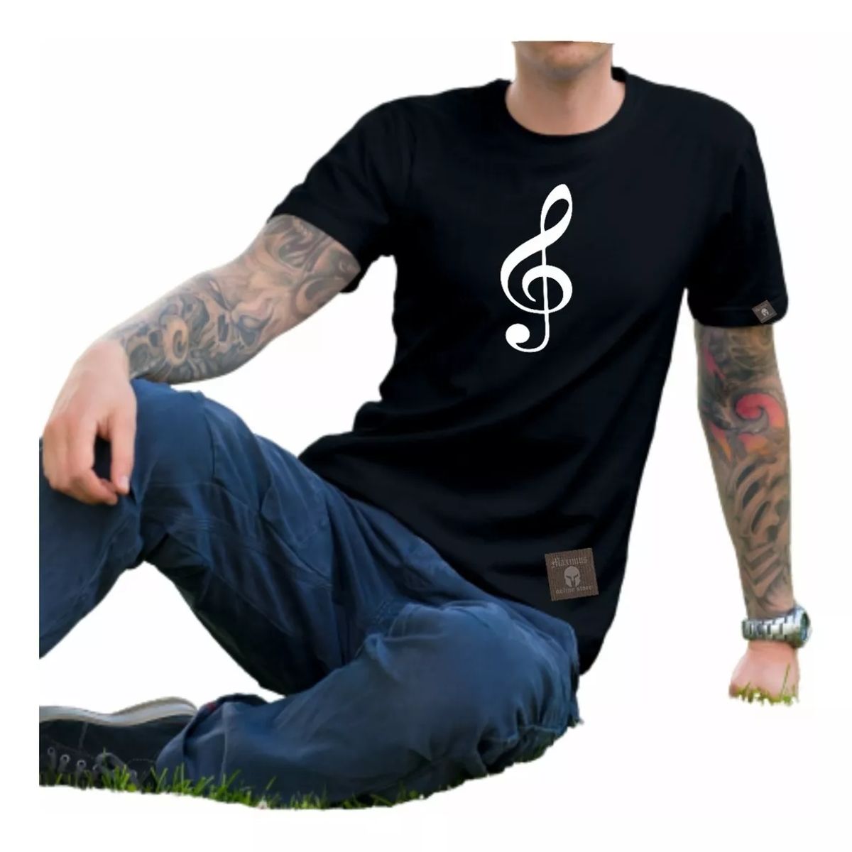 ROLY - Polera Negra Algodon Clave De Sol Instrumentos Musicales Musico