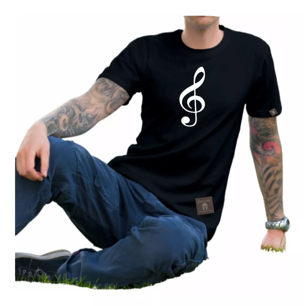 ROLY - Polera Negra Algodon Clave De Sol Instrumentos Musicales Musico