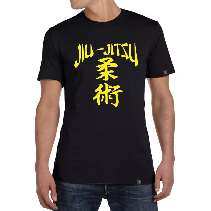 ROLY - Polera Negra Jiu Jitsu Logo Amarillo Mma Ufc Artes Marciales