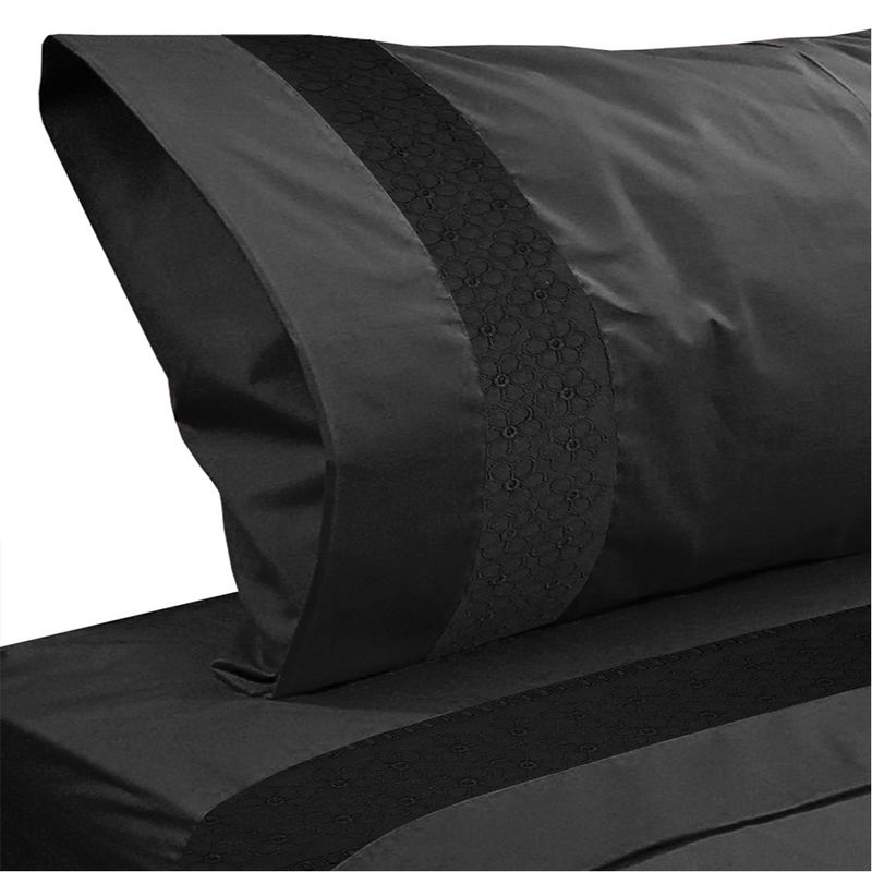 VICTORIANAS - Juego De Sabanas King Dark Hilado Bordado Negro 200 Hilos