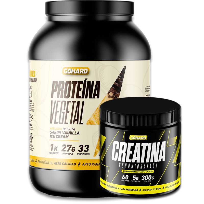 GOHARD - Pack Proteina Vegetal Vainilla 1 Kg + Creatina 300 Gr Gohard