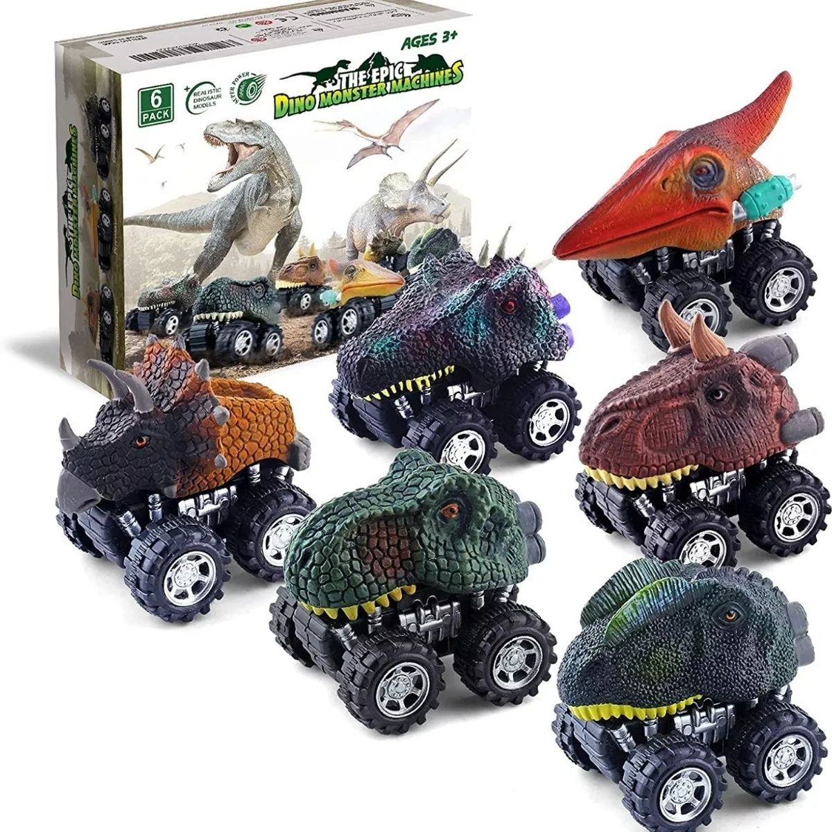 KUANGYE - Set De 6 Autos Dinosaurios, Juguete De T-rex