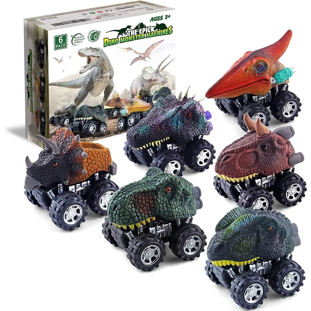 KUANGYE - Set De 6 Autos Dinosaurios, Juguete De T-rex
