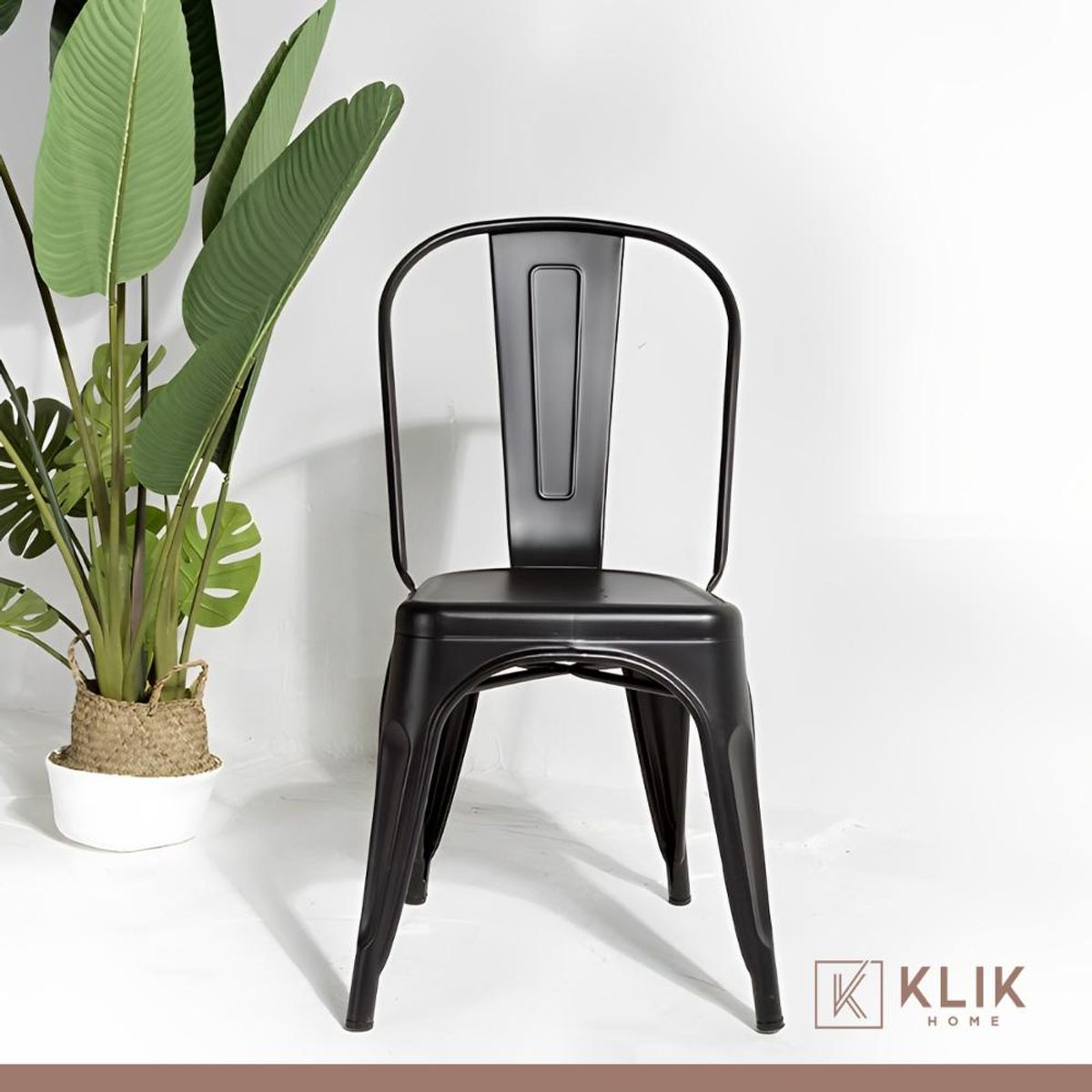 KLIK - COMEDOR MESA REDONDA VIDRIO 80CM + 4 SILLAS TOLIX NEGRAS KLIK