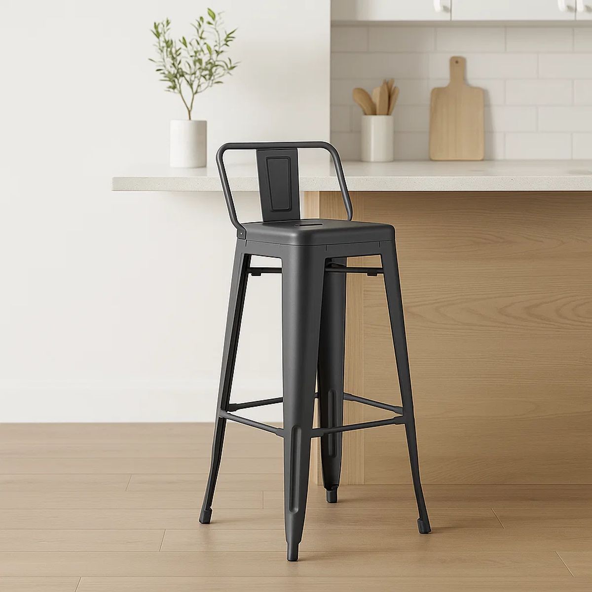 KLIK - Taburete Tolix Acero con Respaldo para Bar o Terraza - Negro KLIK