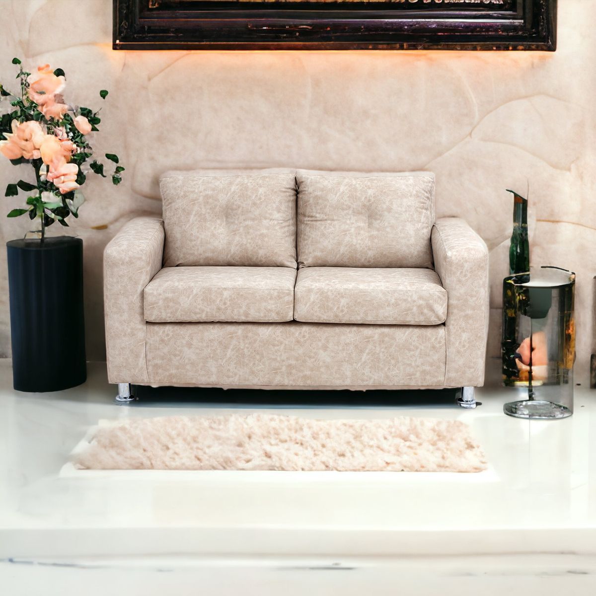 MUEBLES AMERICA - Sofá George 2 Cuerpos Cuero Auris Beige