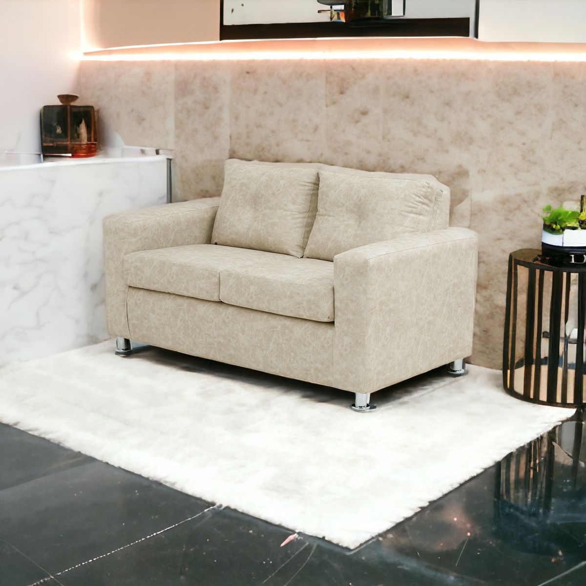 MUEBLES AMERICA - Sofá George 2 Cuerpos Cuero Auris Beige