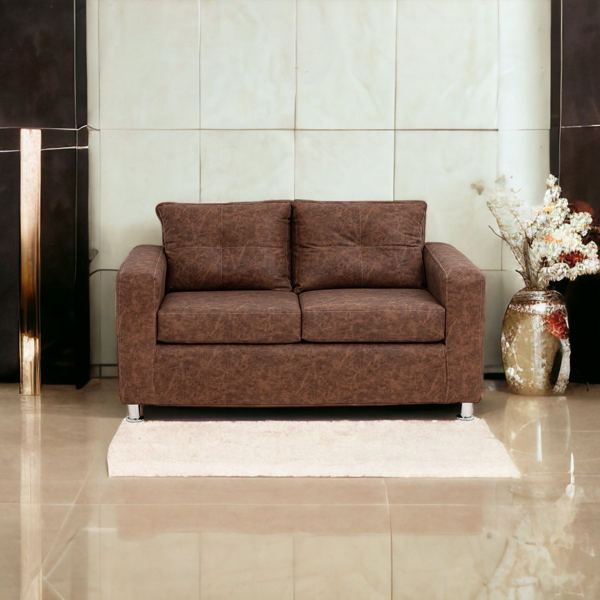 MUEBLES AMERICA - Sofá George 2 Cuerpos Cuero Auris Café