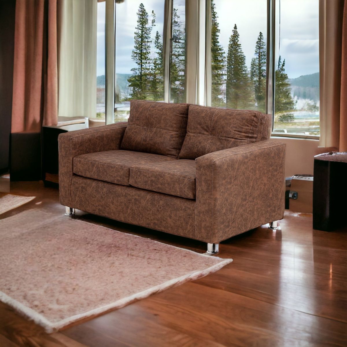 MUEBLES AMERICA - Sofá George 2 Cuerpos Cuero Auris Café