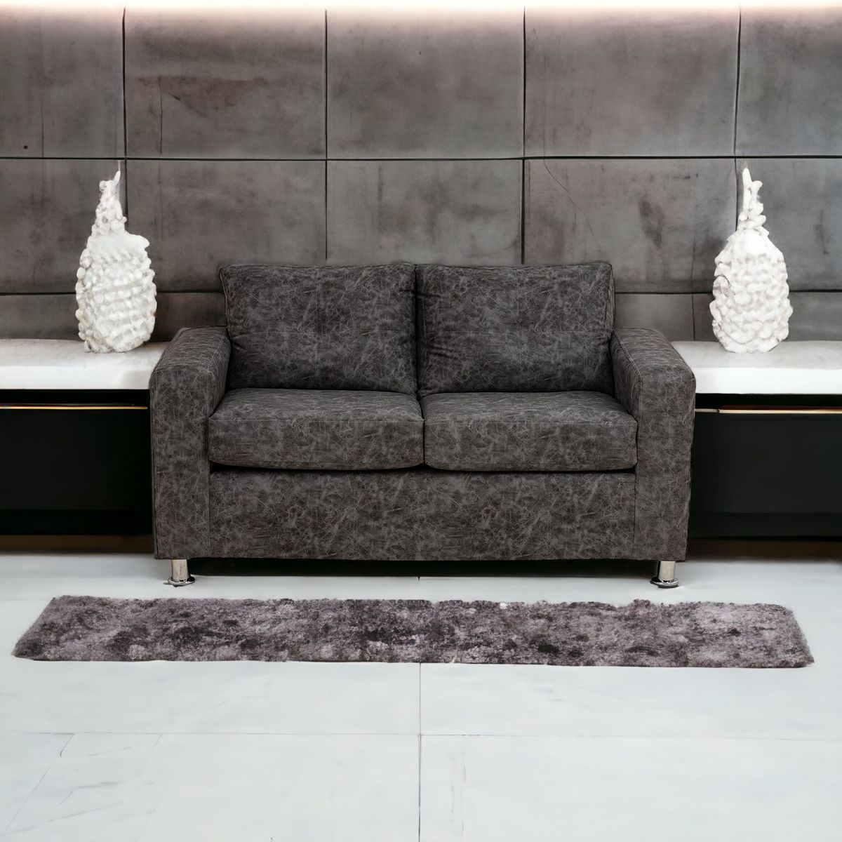 MUEBLES AMERICA - Sofá George 2 Cuerpos Cuero Auris Gris