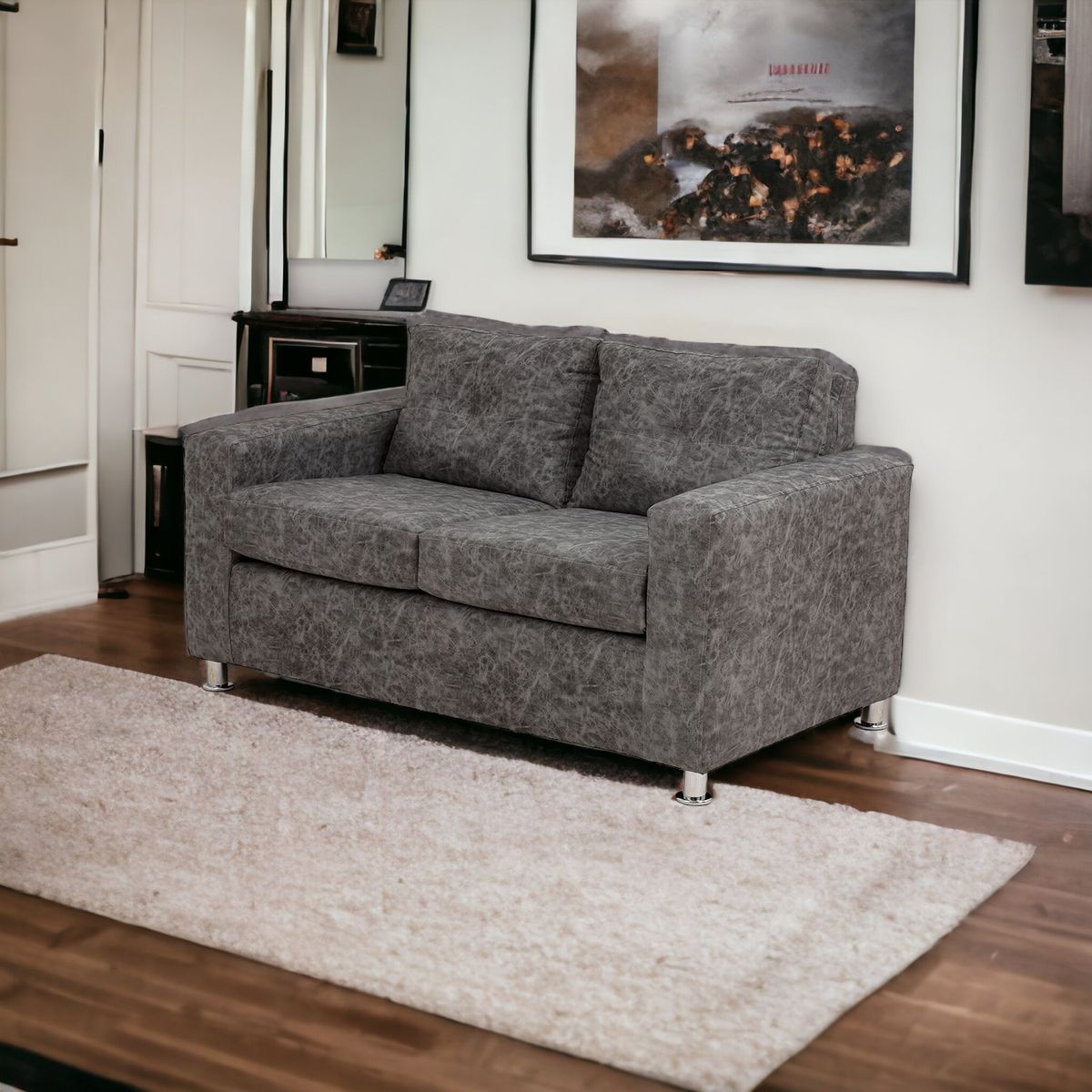 MUEBLES AMERICA - Sofá George 2 Cuerpos Cuero Auris Gris