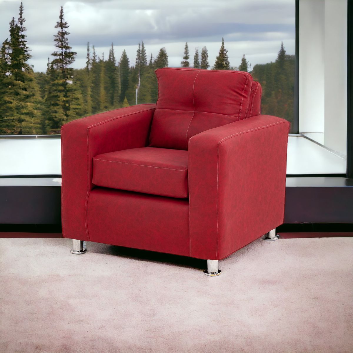 MUEBLES AMERICA - Sofá George 1 Cuerpo Cuero Auris Burdeo