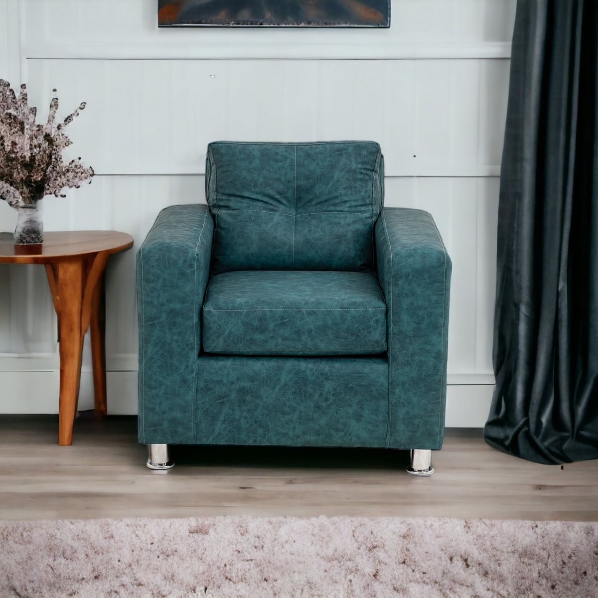 MUEBLES AMERICA - Sofá George 1 Cuerpo Cuero Auris Azul Petróleo