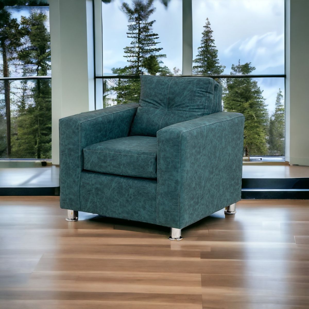 MUEBLES AMERICA - Sofá George 1 Cuerpo Cuero Auris Azul Petróleo