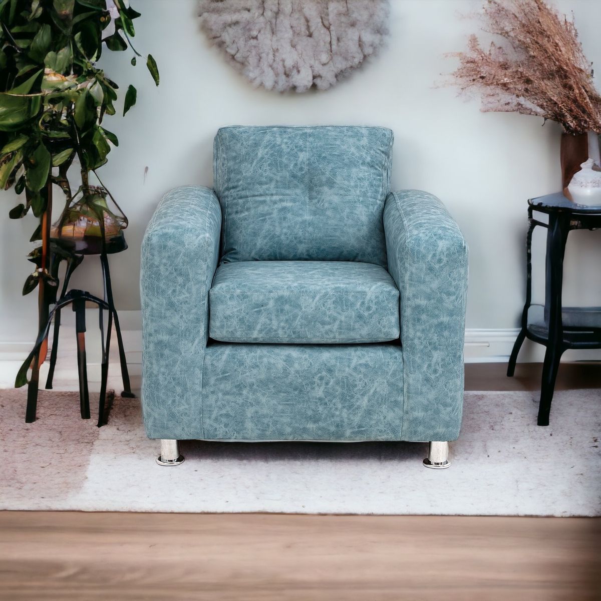 MUEBLES AMERICA - Sofá George 1 Cuerpo Cuero Auris  Azul Claro