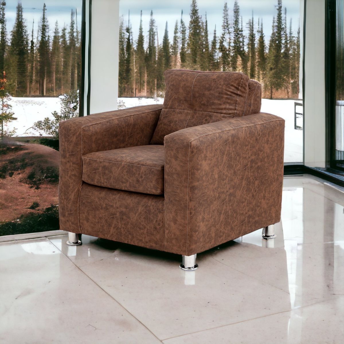 MUEBLES AMERICA - Sofá George 1 Cuerpo Cuero Auris Café