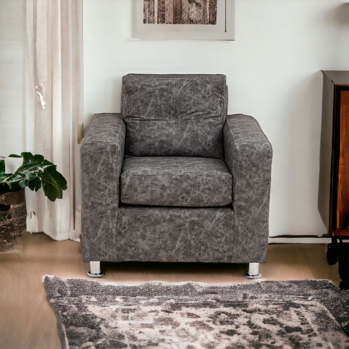 MUEBLES AMERICA - Sofá George 1 Cuerpo Cuero Auris Gris.