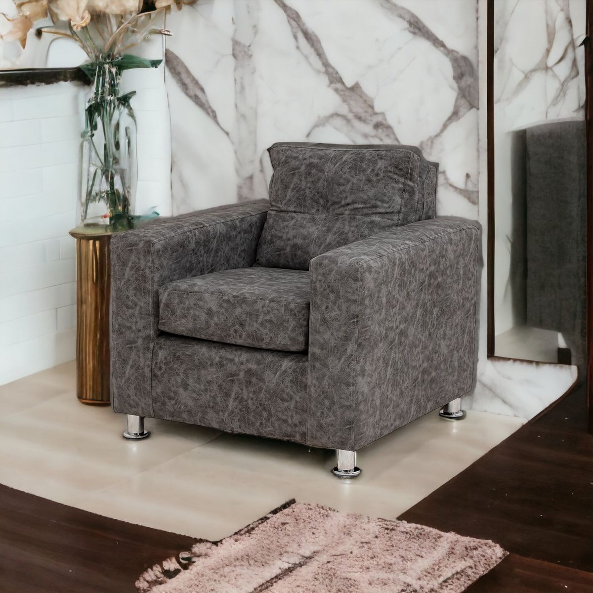 MUEBLES AMERICA - Sofá George 1 Cuerpo Cuero Auris Gris.