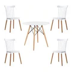 KLIK - Comedor Mesa Redonda blanca 80cm + 4 sillas Windsor blanca