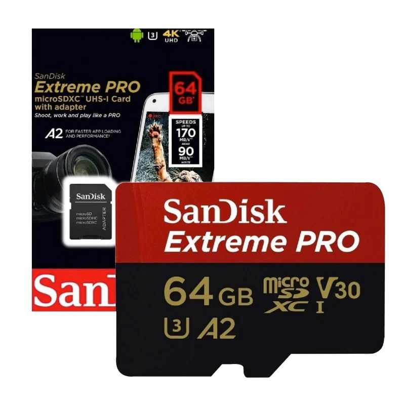 SANDISK - Micro Sd Sandisk Extreme PRO 64GB 170M Lectura y Adaptador