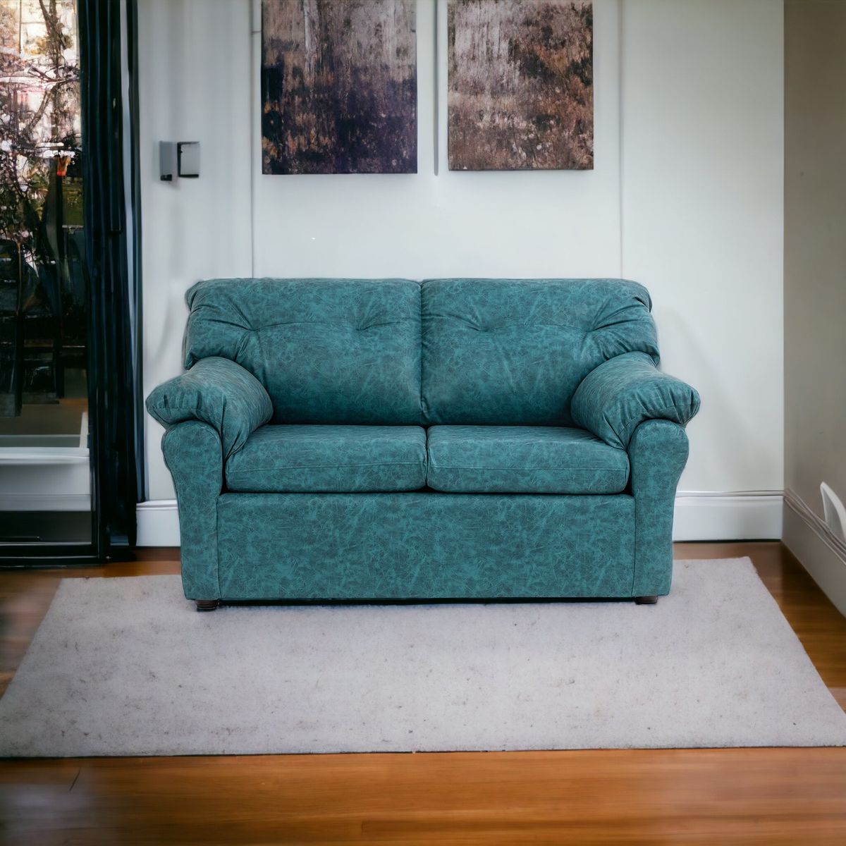 MUEBLES AMERICA - Sofá América 2 Cuerpos Cuero Auris Azul Petróleo