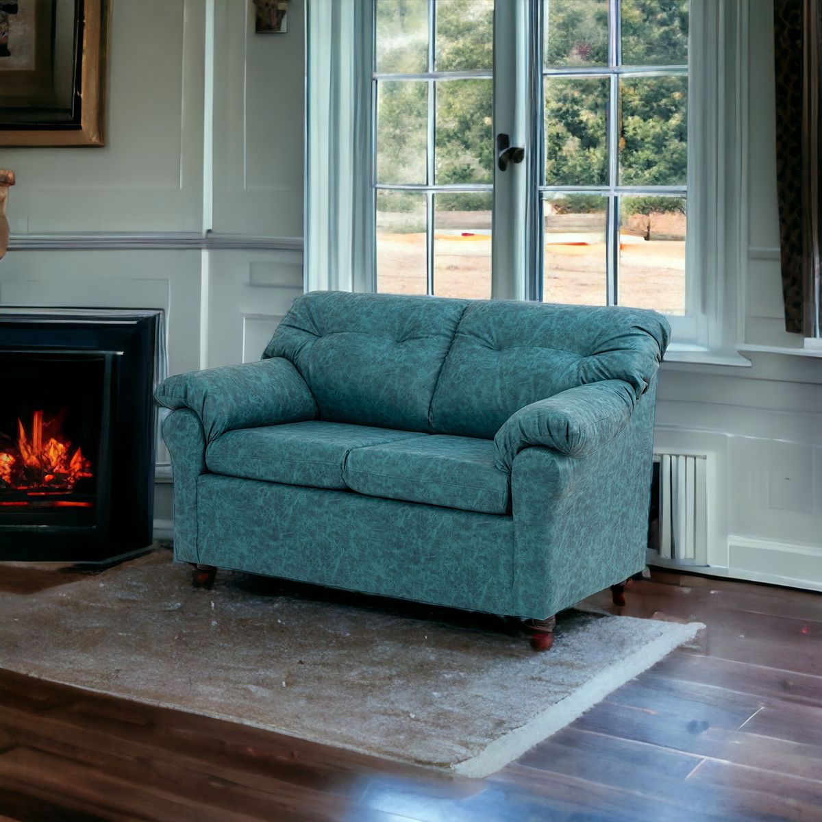 MUEBLES AMERICA - Sofá América 2 Cuerpos Cuero Auris Azul Petróleo