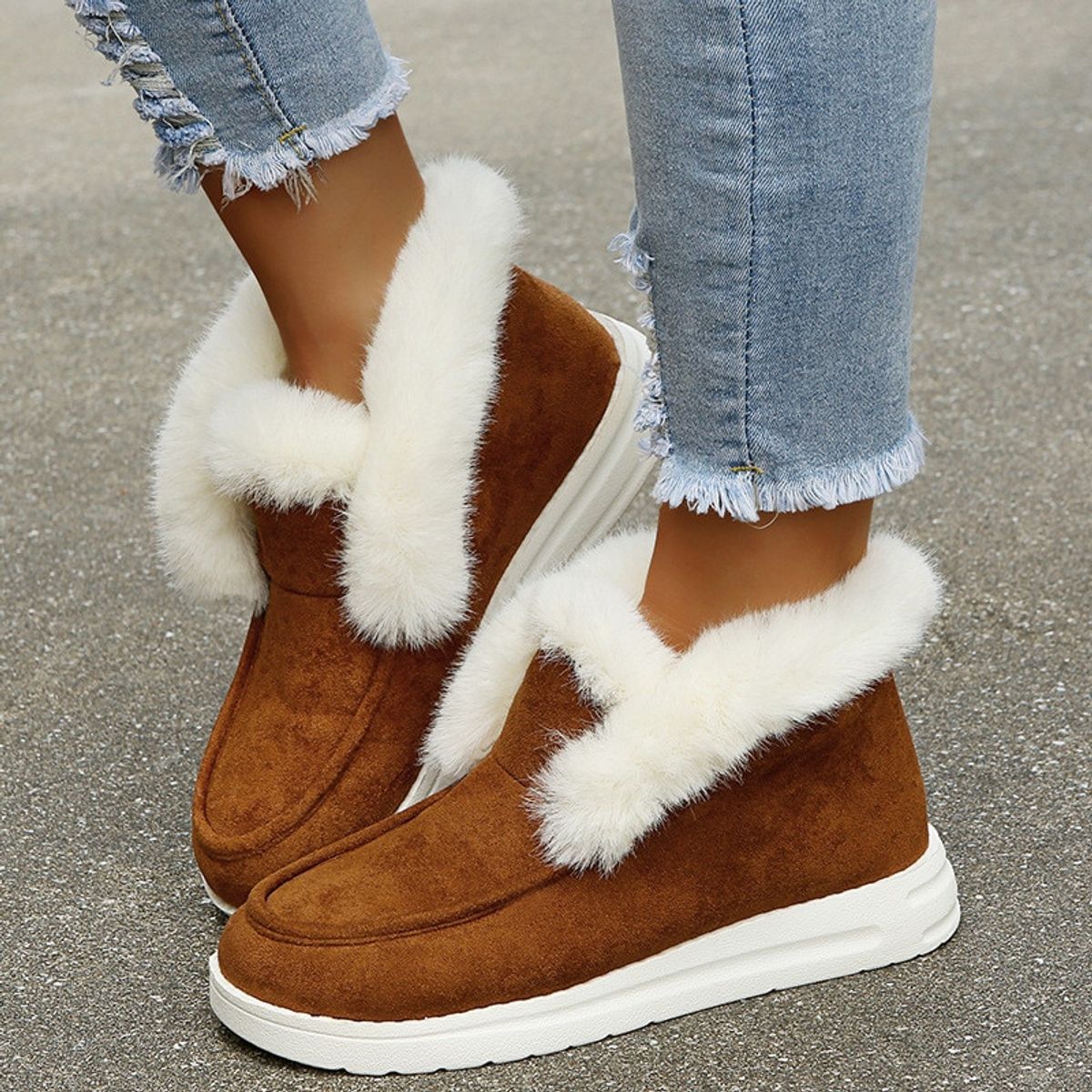 GENERICO - Botas de Nieve Cálidas para Mujer Botines de Piel de Felpa - Auburn