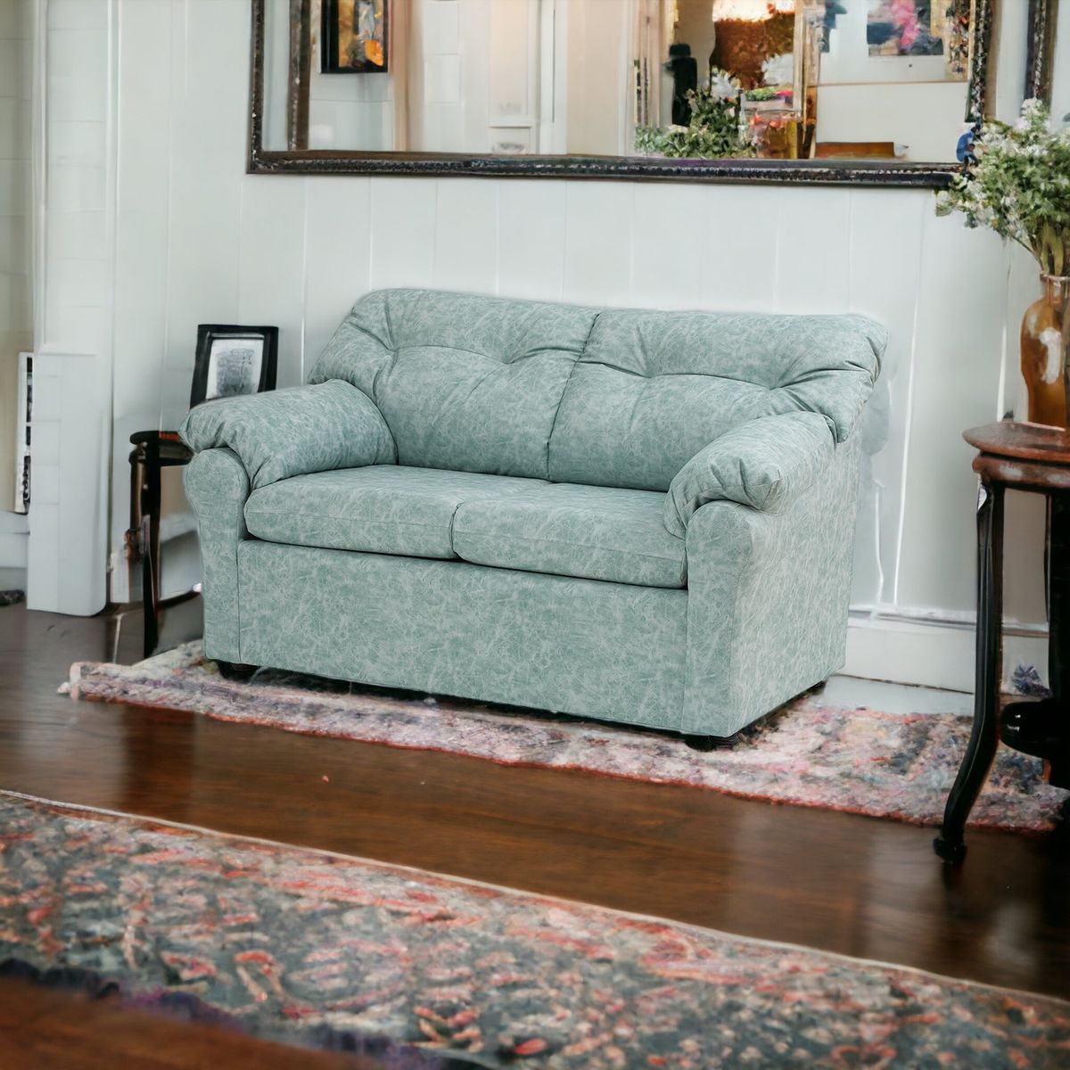 MUEBLES AMERICA - Sofá América 2 Cuerpos Cuero Auris Verde Agua