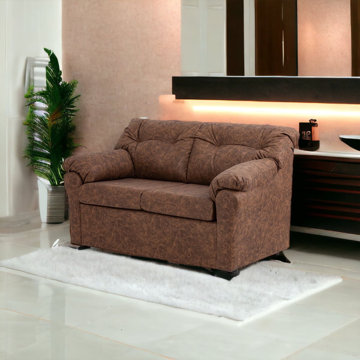 MUEBLES AMERICA - Sofá América 2 Cuerpos Cuero Auris Café