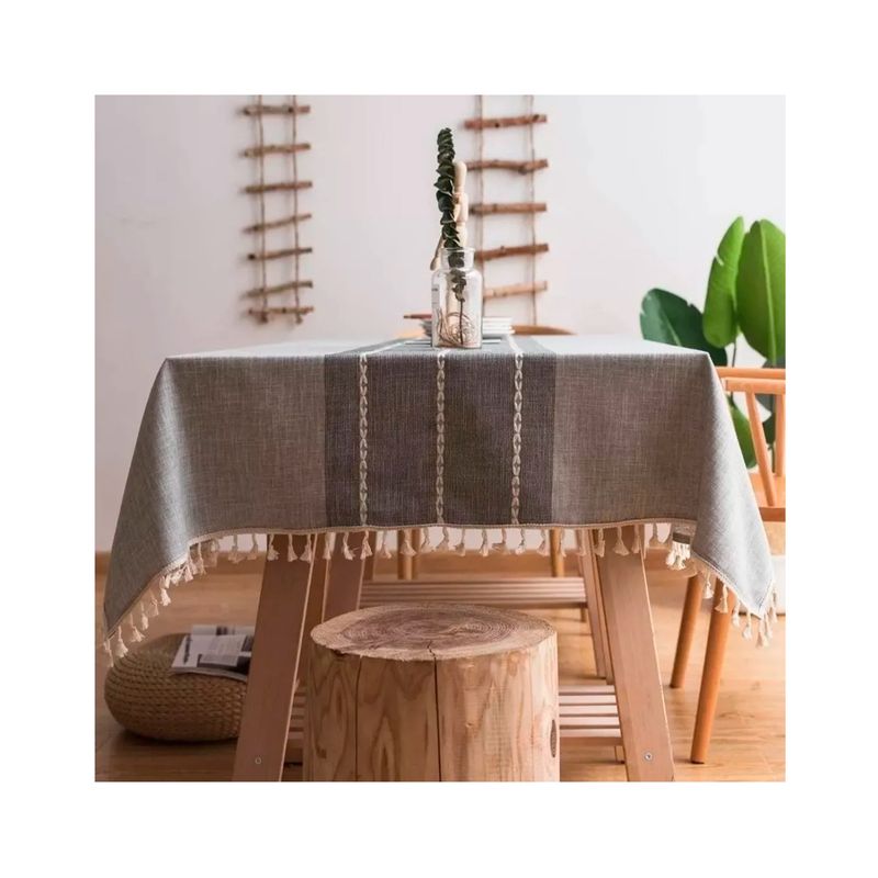 GENERICO - Mantel Cuadrado De Mesa Borla Algodón 145x145cm Gris
