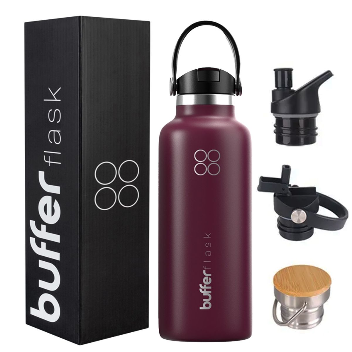 BUFFER FLASK - Termo Botella Agua Termica Buffer Acero Inoxidable 3 Tapas