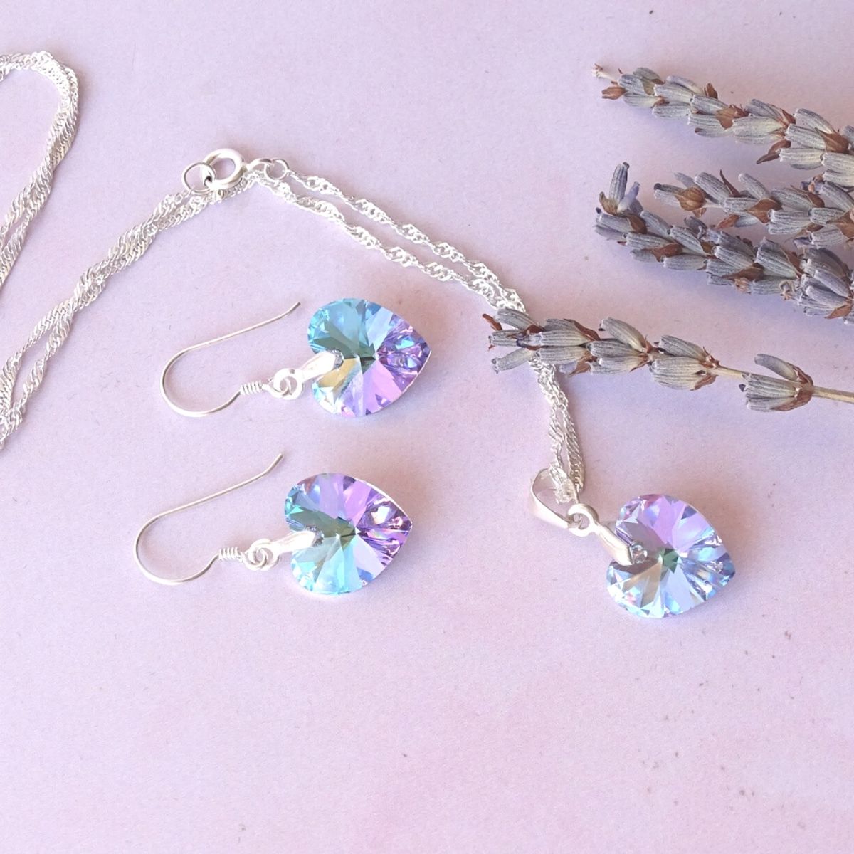 MABELITA - Conjunto Plata Corazones Violeta