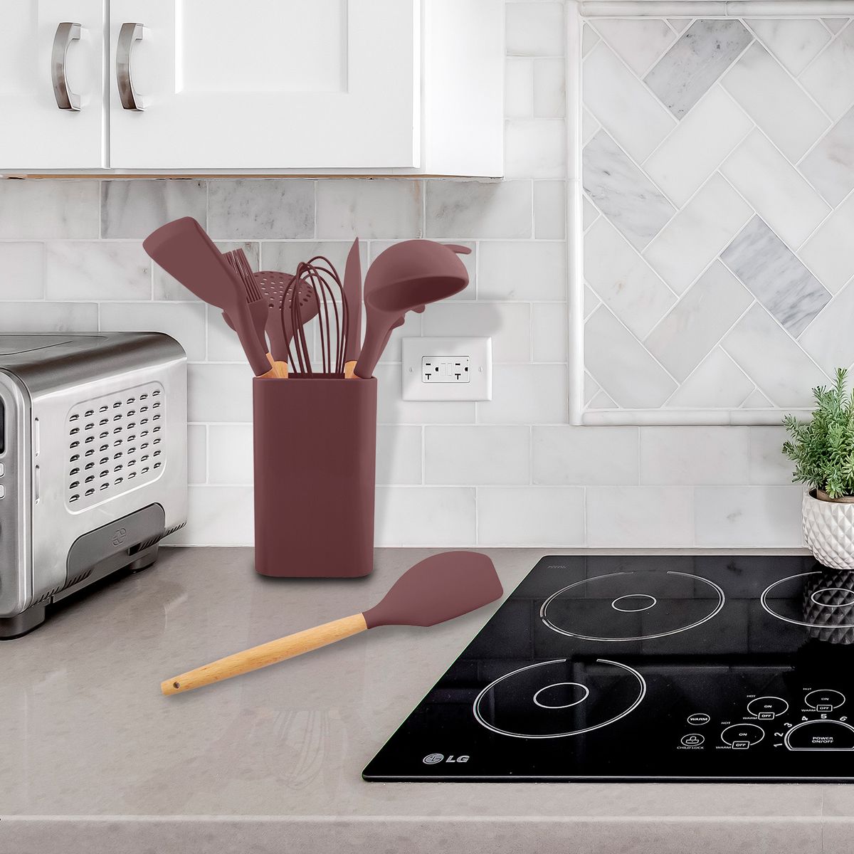 HAUSROLAND - SET UTENSILIOS SILICONA MADERA