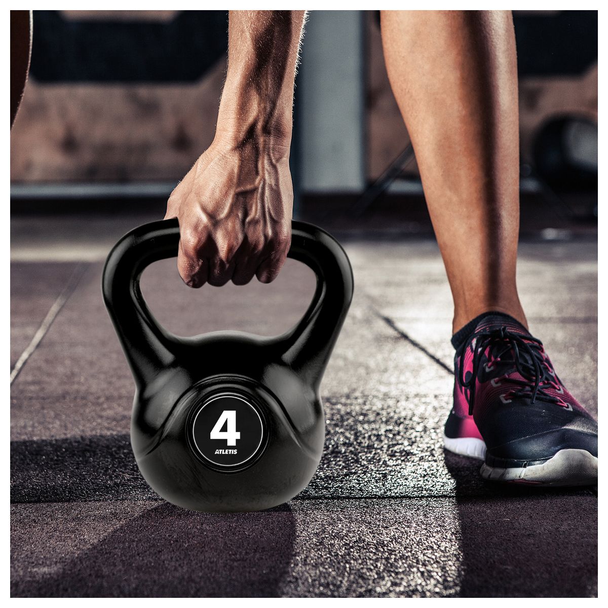 ATLETIS - Kettlebell Mancuerna Pesa Rusa Cemento 4 Kg Negro.