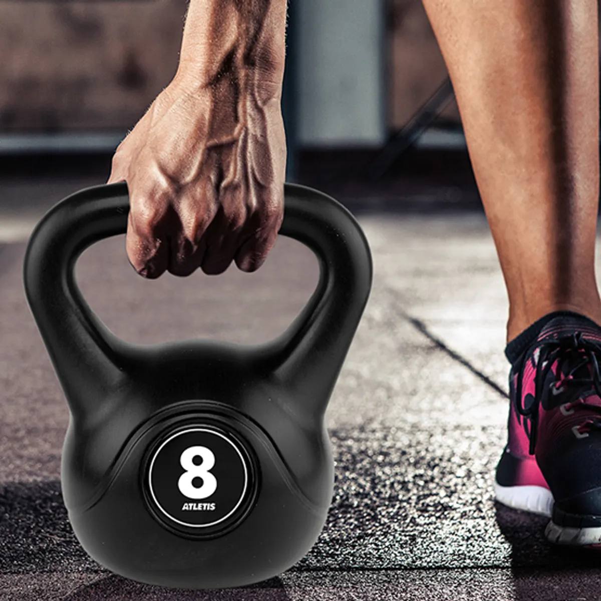 ATLETIS - Kettlebell Mancuerna Pesa Rusa Cemento 8 Kg Negro