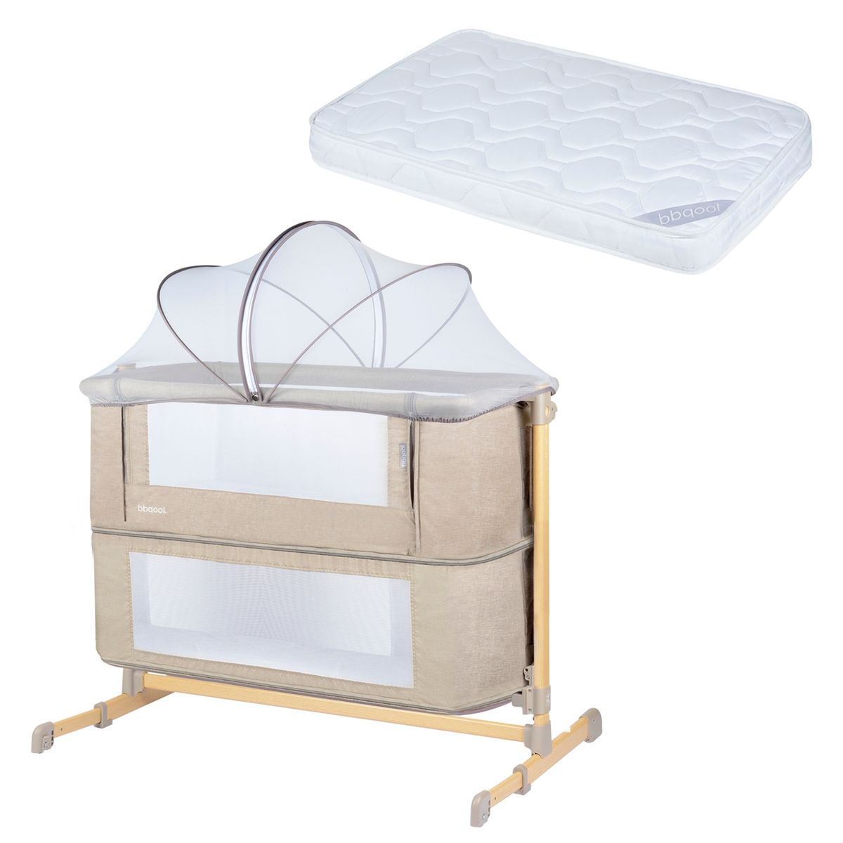 BBQOOL - Cuna Colecho Aura Beige + Colchón