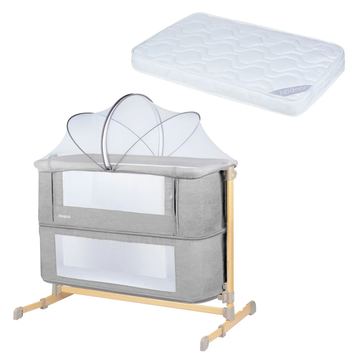 BBQOOL - Cuna Colecho Aura Grey + Colchón