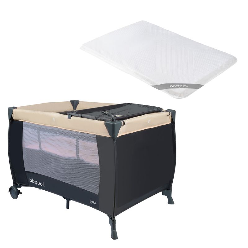 BBQOOL - Cuna Playard Lyra Beige + Colchón de Viaje Plegable