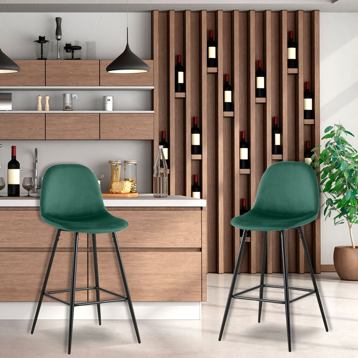 NOVAHUS - Pack de 4 Pisos de Bar Recife Verde de Terciopelo