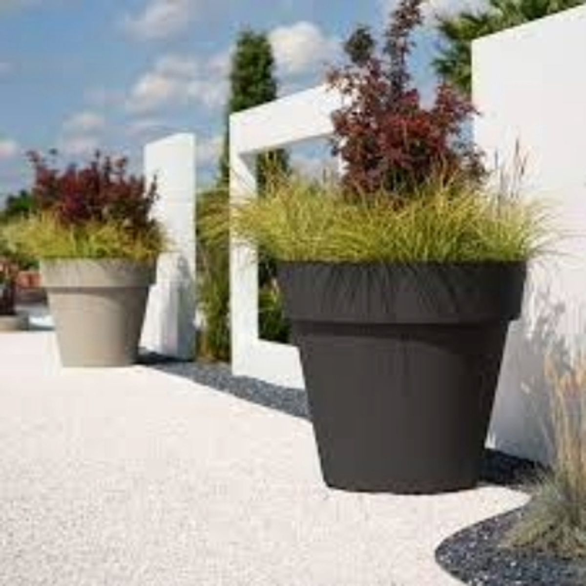 EURO3PLAST - Macetero plástico con plato 80 x 71 color gris antracita