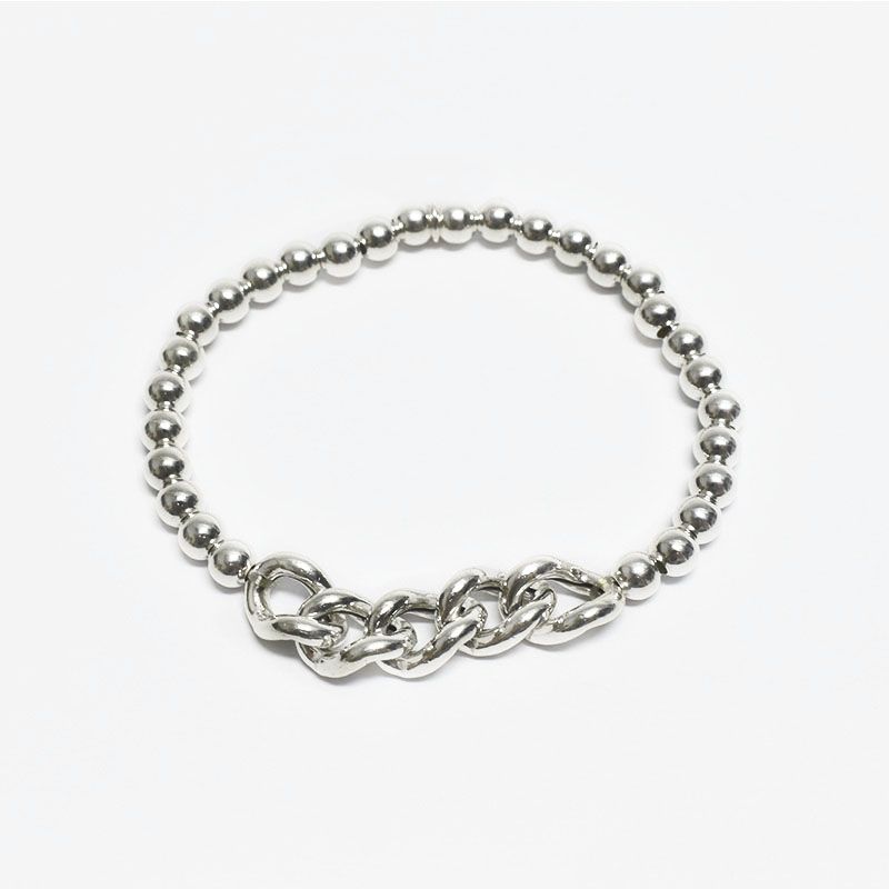 ROSETT - Pulsera pellet con tejido groumet en el centro Plata 925