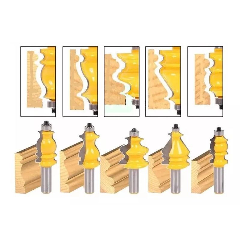 GENERICO - Fresa Madera Moldura Zócalo Marcos Vástago ½ Set 5 Pcs