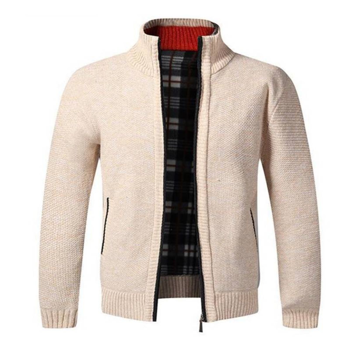 KEEJOIN - Chaquetas punto hombres Suéteres casuales Cuello alto-albaricoque