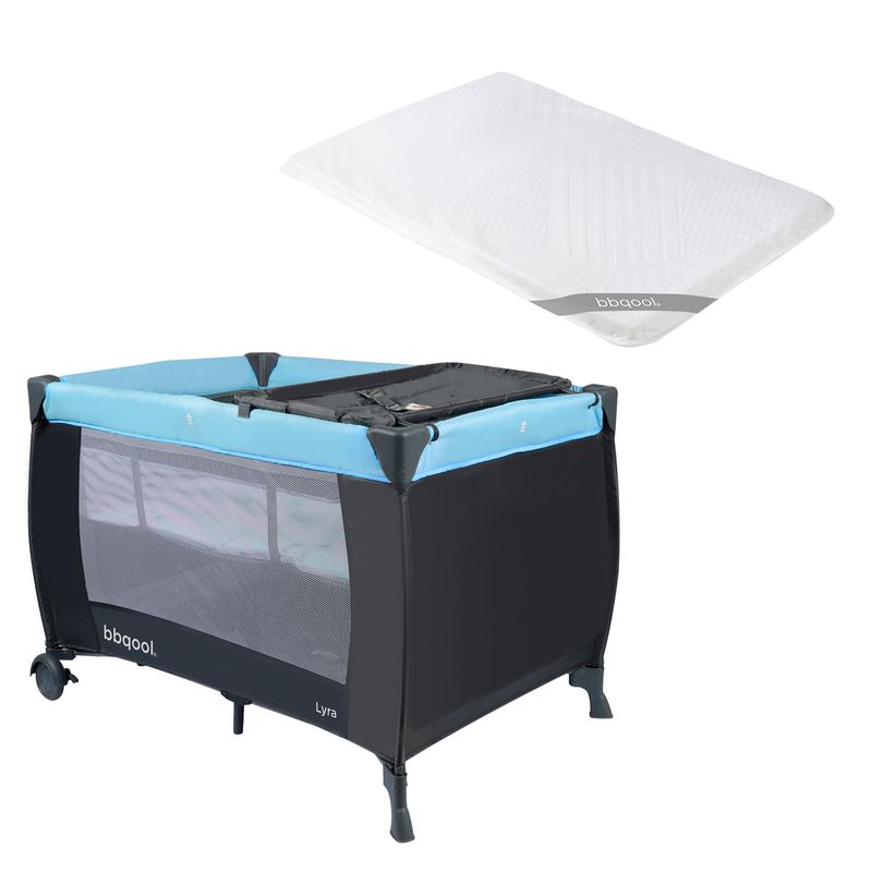 BBQOOL - Cuna Playard Lyra Blue + Colchón de Viaje Plegable