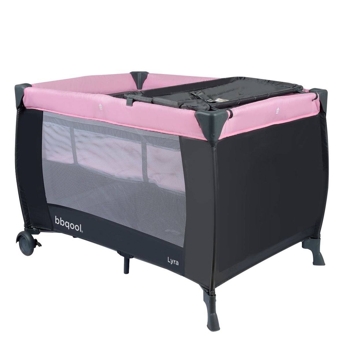 BBQOOL - Cuna Playard Lyra Pink + Colchón de Viaje Plegable