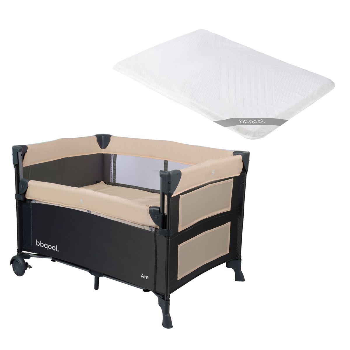 BBQOOL - Cuna Playard Colecho Ara Beige + Colchón de Viaje Plegable