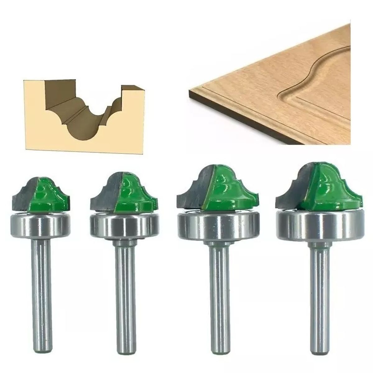 GENERICO - Fresa Madera Moldura Tablero Toma ¼ Set 4 Pcs