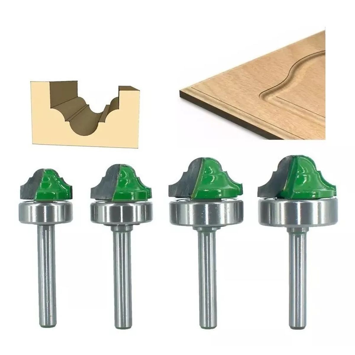 GENERICO - Fresa Madera Moldura Tablero Toma ¼ Set 4 Pcs